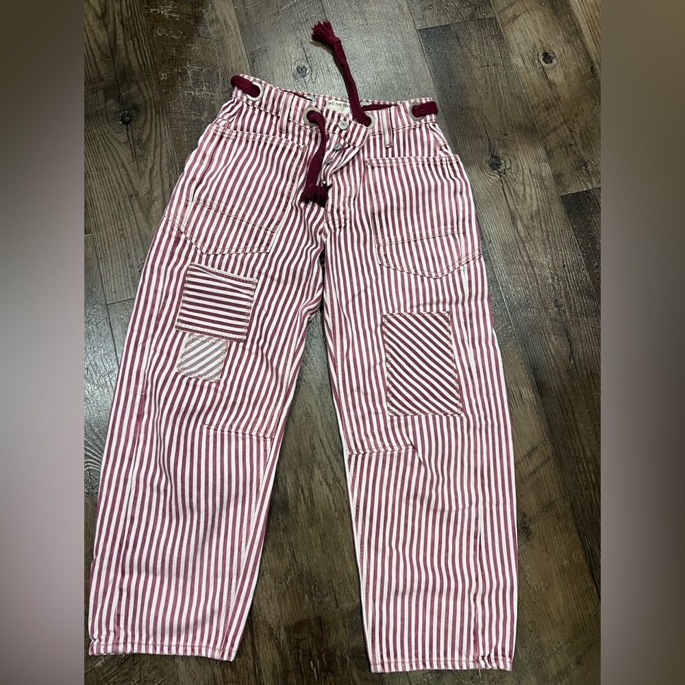 Free People Red & White Striped Jeans